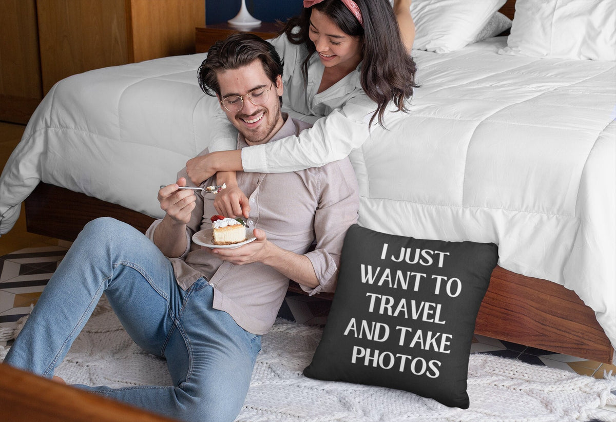 Whimsigoth Pillow for Photographer I Just Want to Travel and Take Photos Cute Gift for Wedding Photographer Photography Office Decor Graphic Tee – Warm & Stylish · Must-Have Style
