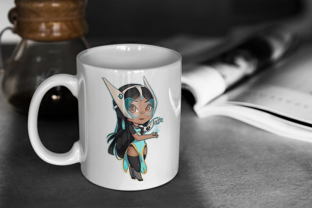 Overwatch 2 Cute Chibi Symmetra 11oz White Glossy Mug Perfect Gift for Gamers and Overwatch Fans Graphic Tee – Bold Style · Perfect For Daily Wear