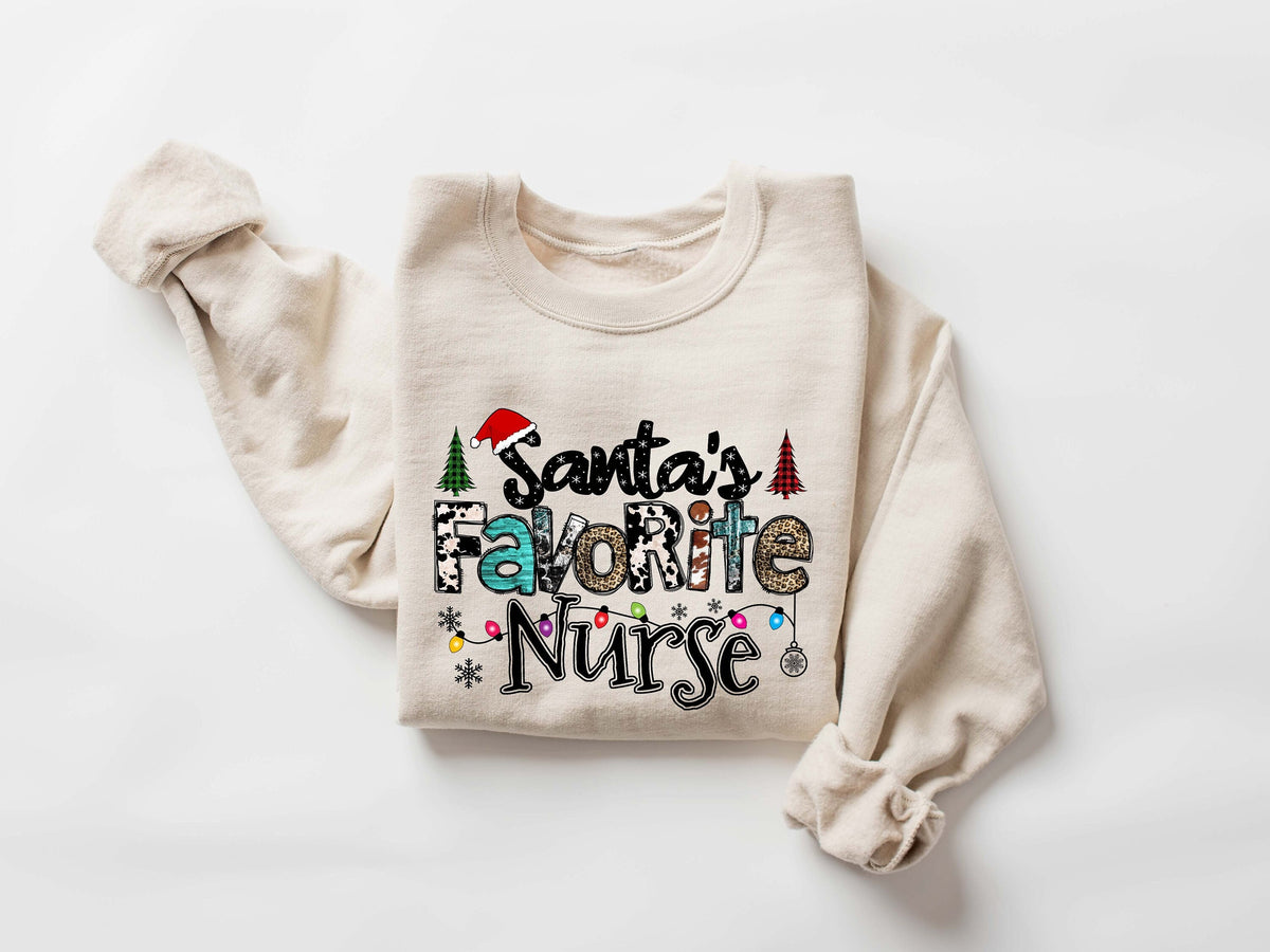 Santa39s Favorite Nurse Sweatshirt Christmas Nurse Sweatshirt Er Nurse Crewneck Sweatshirt Nurse Christmas Tshirt For Nurses Tee Sweatshirt – Everyday Comfort · Trending Graphic Apparel