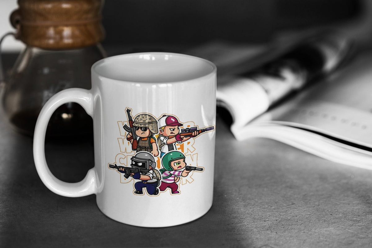 PUBG Cute Chibi Squad 11oz White Glossy Mug Perfect Gift for Gamers and PUBG Fans Graphic Tee – Fan Favorite · High-Quality Print