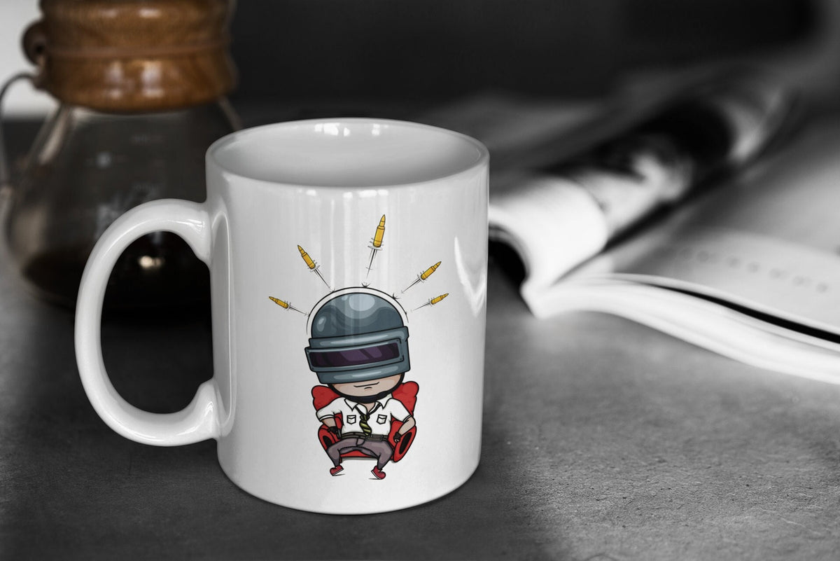 PUBG Cute Chibi Player on Throne 11oz White Glossy Mug Perfect Gift for Gamers and PUBG Fans Graphic Tee – Easygoing Wear · Must-Have Style