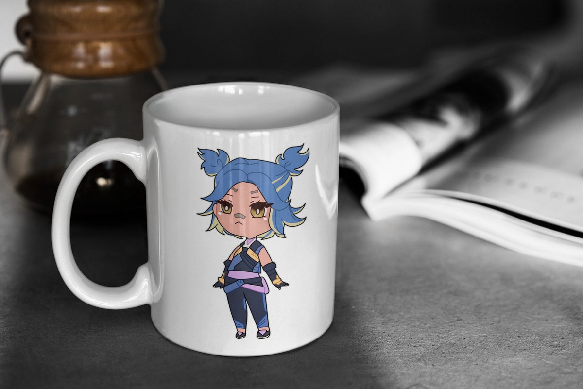 Valorant Cute Chibi Neon 11oz White Glossy Mug Perfect Gift for Gamers and Valorant Fans Graphic Tee – Warm & Stylish · Perfect For Daily Wear