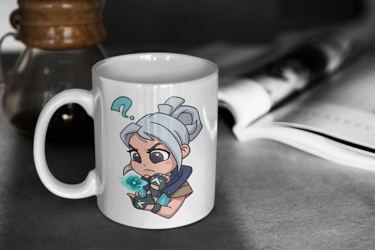 Valorant Cute Chibi Jett Spray 11oz White Glossy Mug Perfect Gift for Gamers and Valorant Fans Graphic Tee – Soft Feel · Must-Have Style