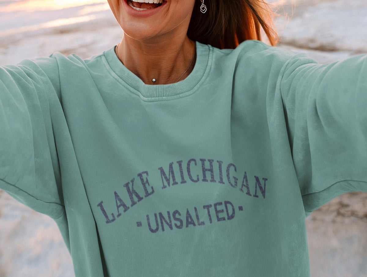 Unisex Lake Michigan Unsalted Beach Crewneck Sweatshirt Womens Michigan Pullover Souvenir Upper Peninsula Sweatshirt – Everyday Comfort · Perfect For Daily Wear