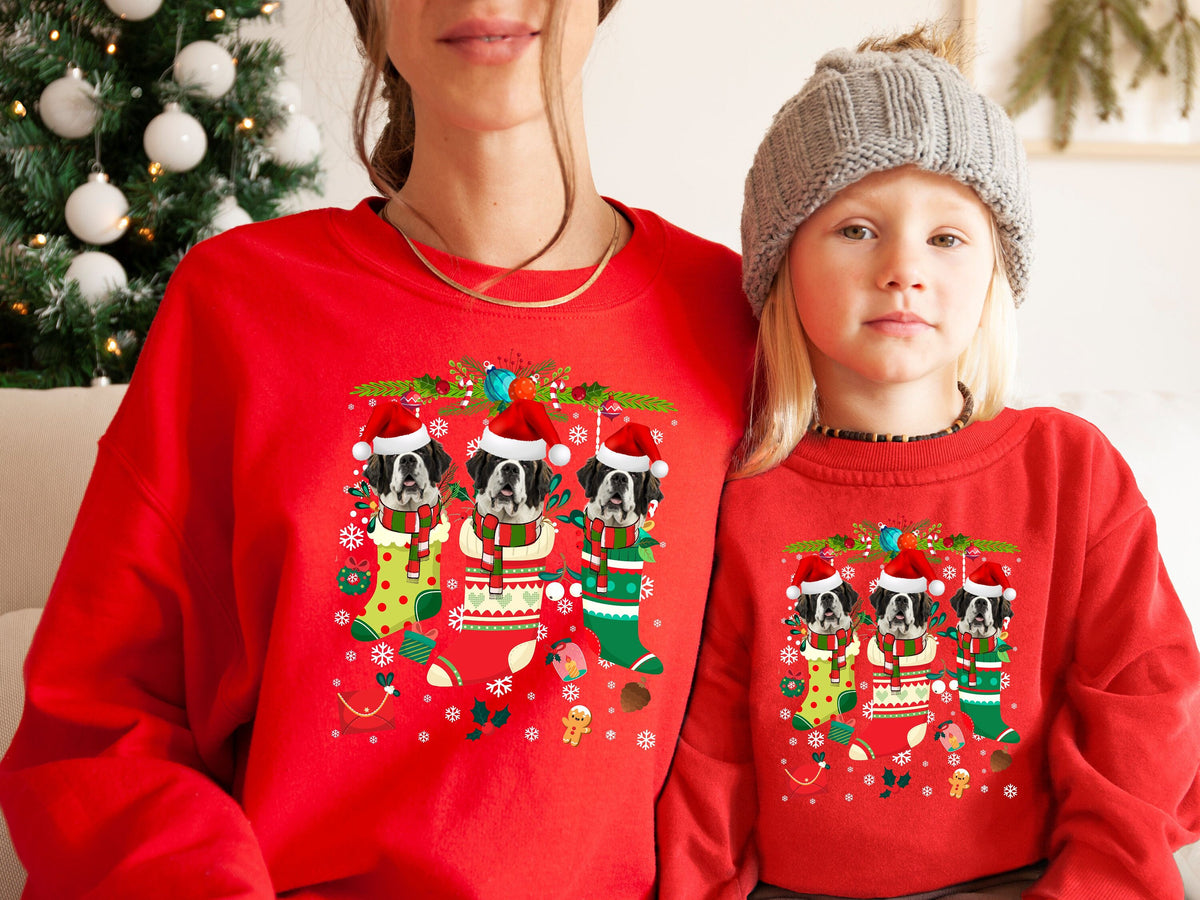 Xmas Sweatshirt Saint Bernard Dog Xmas Stocking Christmas Sweater Xmas Jumper For Men Women Kids Sweatshirt – Fan Favorite · Trending Graphic Apparel