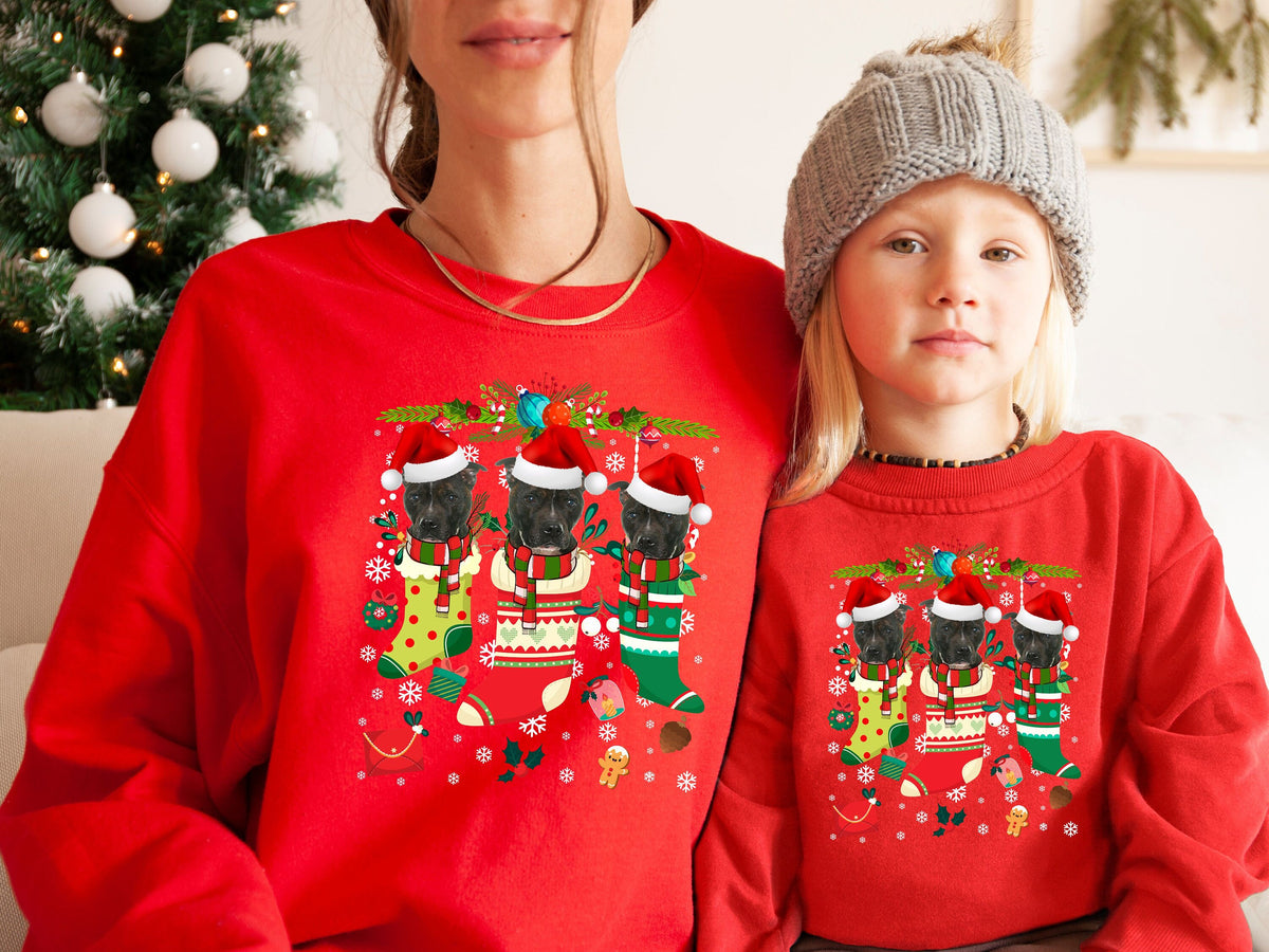 Xmas Sweatshirt Staffordshire Bull Terrier Dog Xmas Stocking Christmas Sweater Xmas Jumper For Men Women Kids Sweatshirt – Bold Style · Trending Graphic Apparel