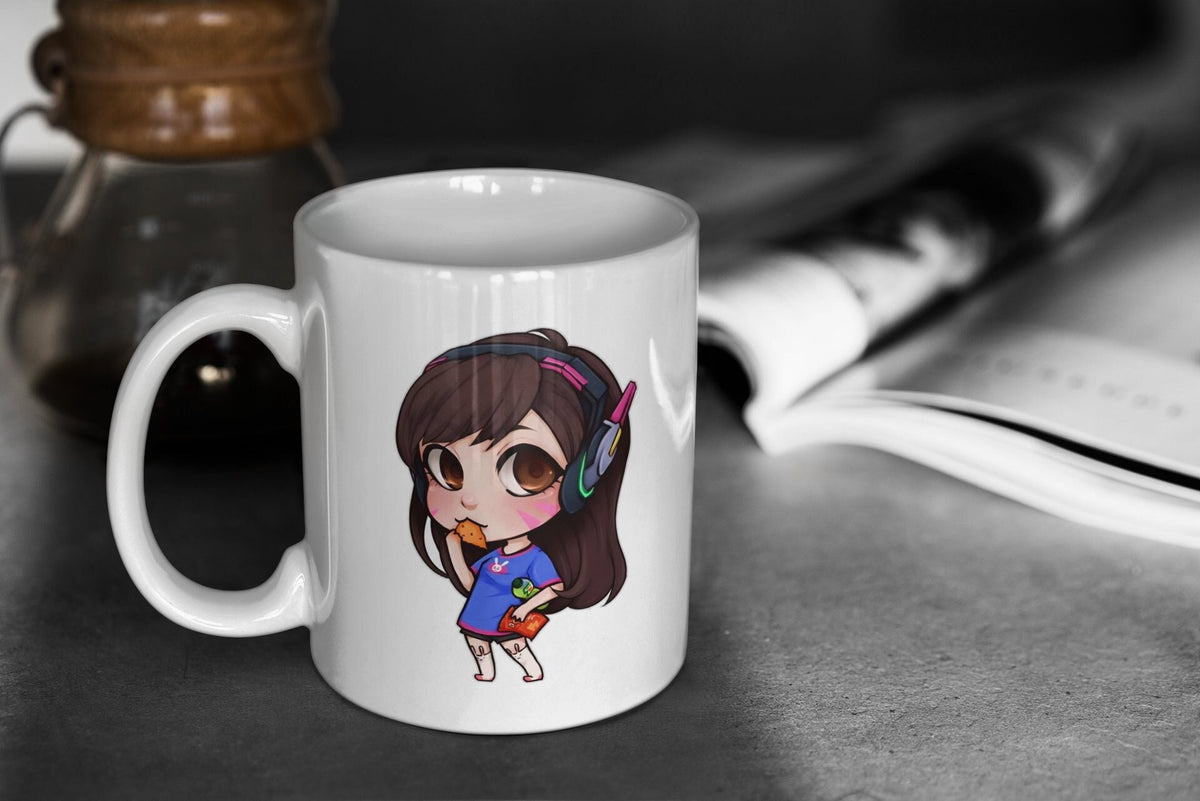 Overwatch 2 Cute Chibi Baby DVa 11oz White Glossy Mug Perfect Gift for Gamers and Overwatch Fans Graphic Tee – Everyday Comfort · Great Gift For Fans