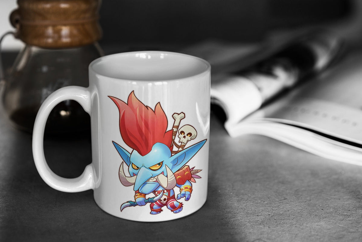 World of Warcraft Cute Chibi Vol39jin 11oz White Glossy Mug Perfect Gift for Gamers and Warcraft Fans Graphic Tee – Warm & Stylish · Perfect For Daily Wear