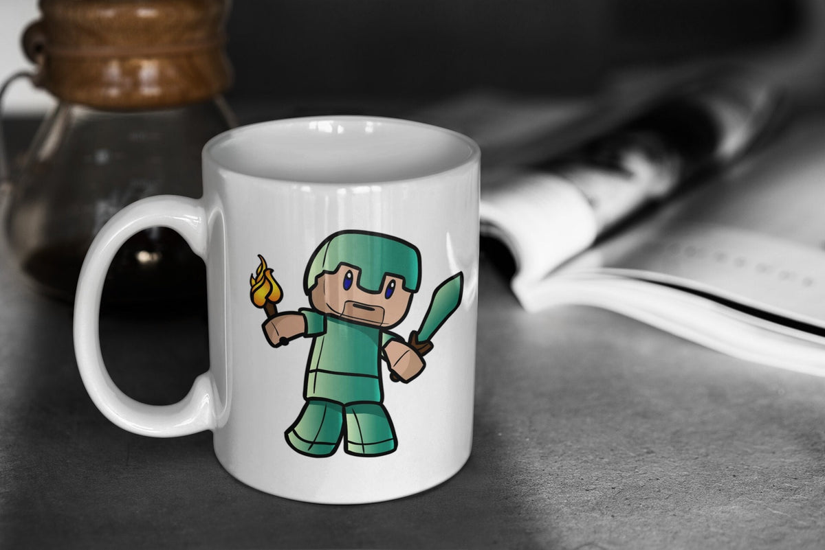Minecraft Chibi Diamond Armor Steve 11oz White Glossy Mug Perfect Gift for Gamers and Minecraft Fans Graphic Tee – Premium Graphic · Great Gift For Fans