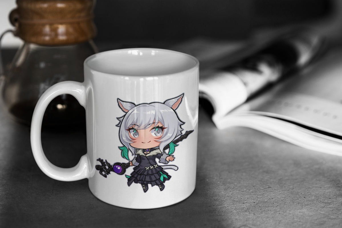 Final Fantasy XIV Cute Chibi Y39shtola Rhul 11oz White Glossy Mug Perfect Gift for Gamers and Final Fantasy XIV Fans Graphic Tee – Bold Style · High-Quality Print