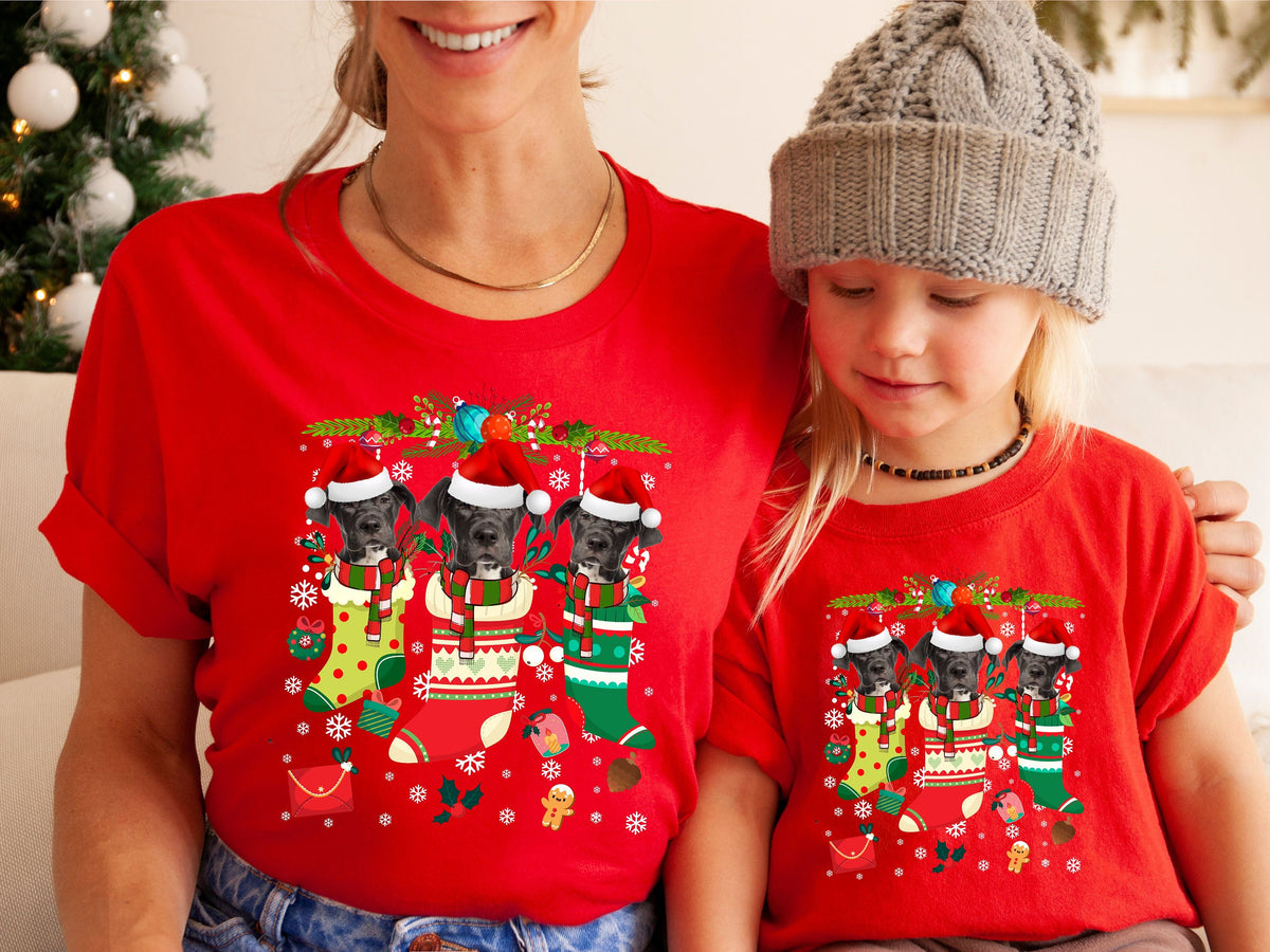 Xmas TShirt Great Dane Dog Xmas Stocking Christmas Cotton TShirt Xmas T Shirt Xmas Shirt For Men Women Kids Graphic Tee – Aesthetic Look · Must-Have Style