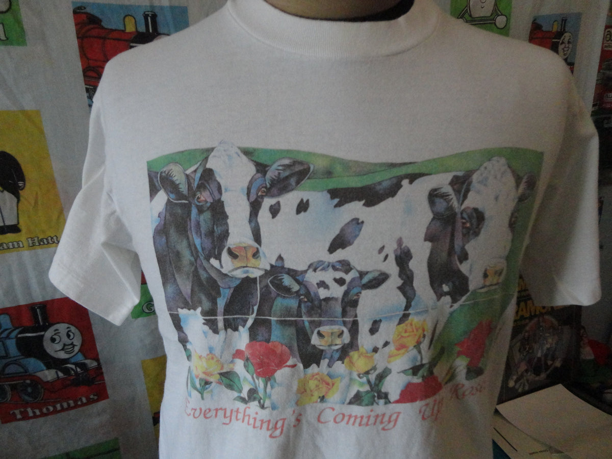 Vintage 9039s Barbara Wallace COW art Everything39s Coming Up Roses T Shirt XL Graphic Tee – Feel-Good Design · Trending Graphic Apparel