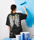 Wing Rib Cage Shirt Angel Graphic Tee Goth Skeleton Tshirt Boho Halloween Print Gothic Floral Top Artsy Flower Back Holiday Gift Graphic Tee – Bold Style · High-Quality Print