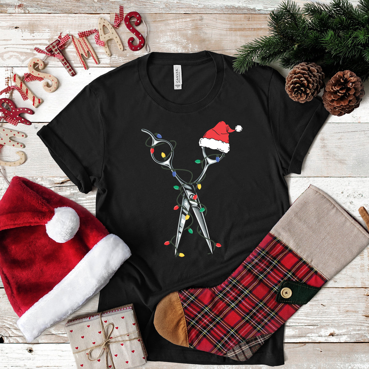 Barber Hair Cut Christmas TShirt Scissors Santa Hoodies Womens Shirt Mens Tees Long Sleeve Tank Top Sweatshirts Hoodie – Cozy Vibes · Perfect For Daily Wear
