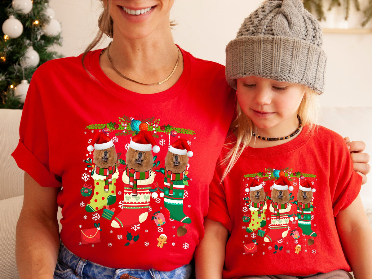 Xmas TShirt Chow Chow Dog Xmas Stocking Christmas Cotton TShirt Xmas T Shirt Xmas Shirt For Men Women Kids Graphic Tee – Warm & Stylish · High-Quality Print