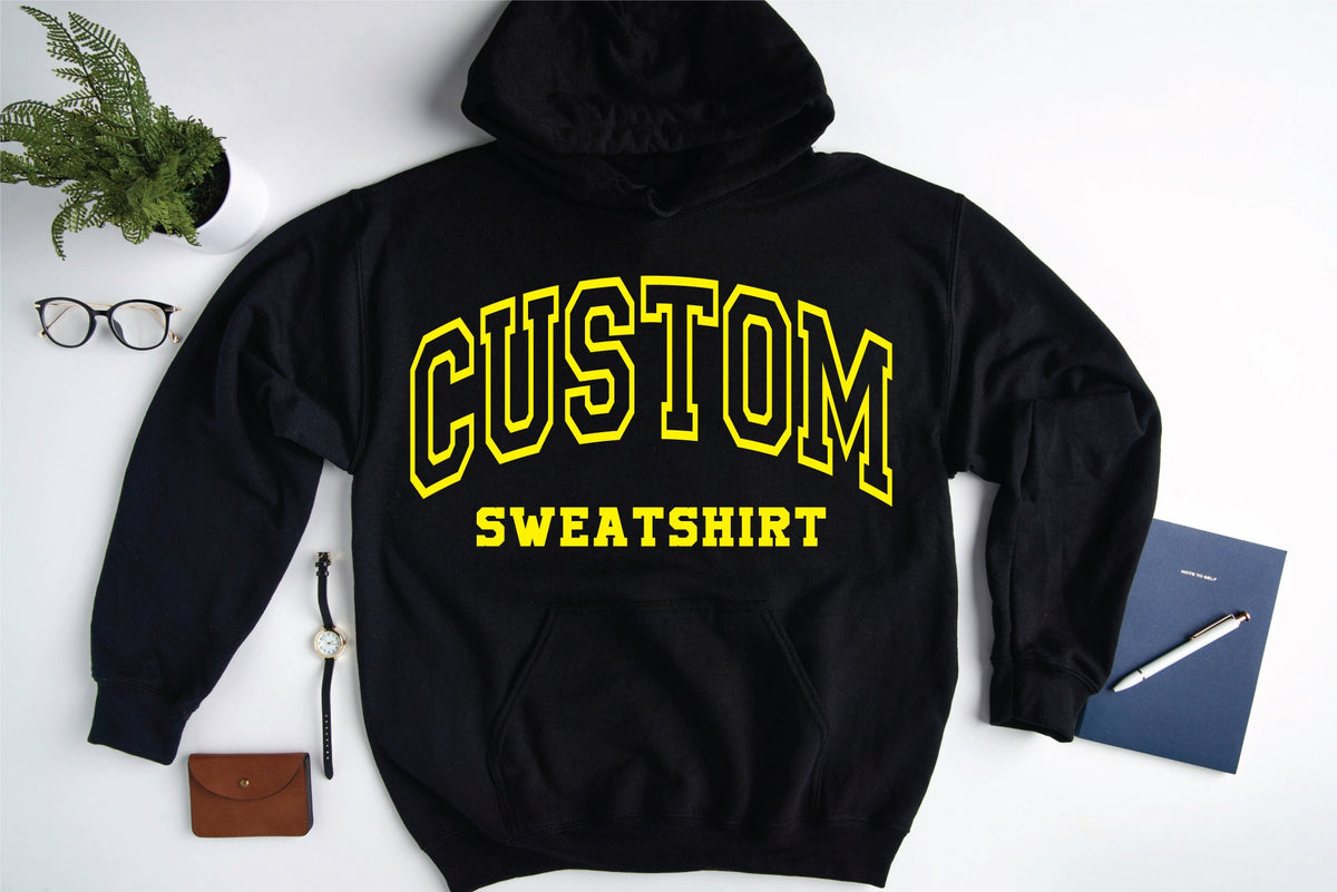 Personalized Hoodie Custom Quote University College Sweatshirt Custom Text On Sweater Retro Sweatshirt Custom College Letters Hoodie Hoodie – Cozy Vibes · Trending Graphic Apparel