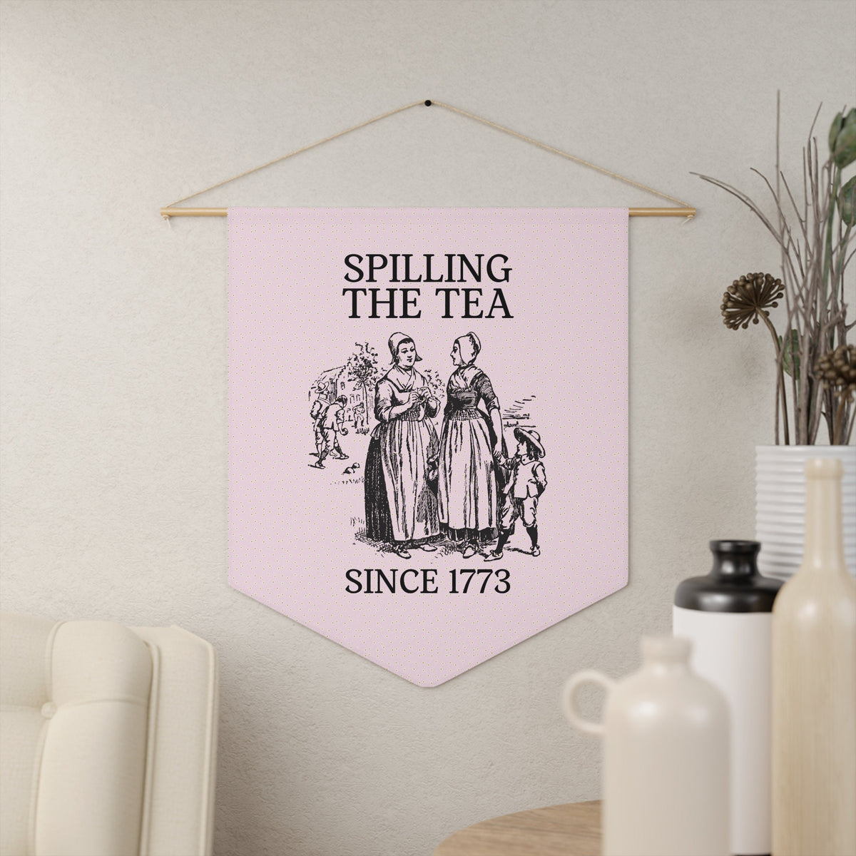 Floral History Teacher Pennant for Classroom or Office Spilling The Tea Since 1773 Funny American History Wall Decor Two Women Gossiping Graphic Tee – Aesthetic Look · Must-Have Style