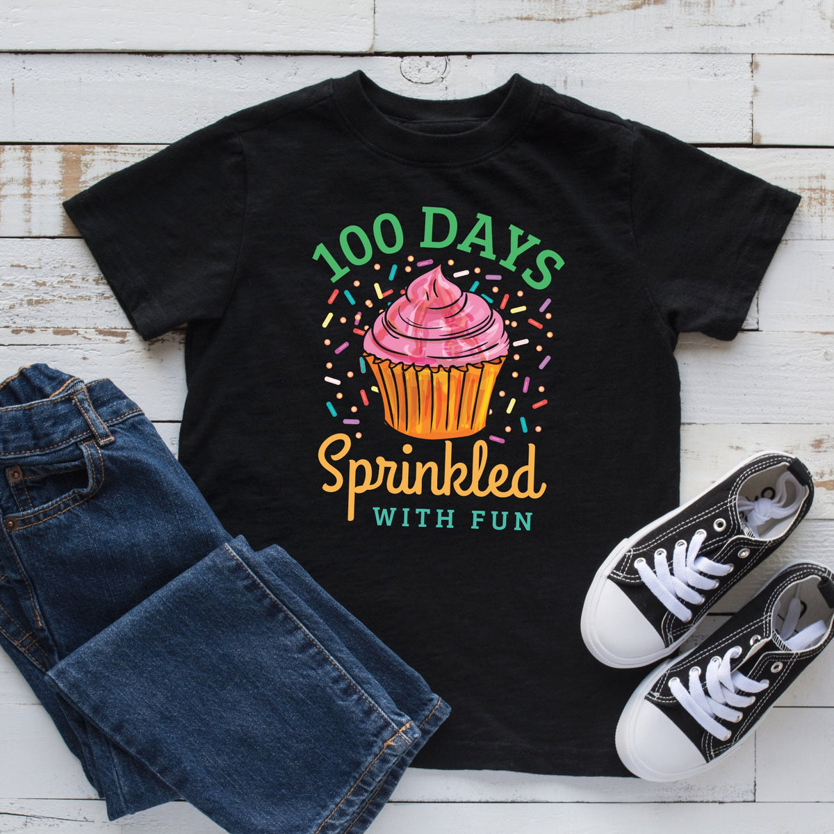 100th Day of School Cupcake TShirt Kids Shirt Toddler Tee Cute 100 Days Sprinkles Graphic Tee – Everyday Comfort · Great Gift For Fans