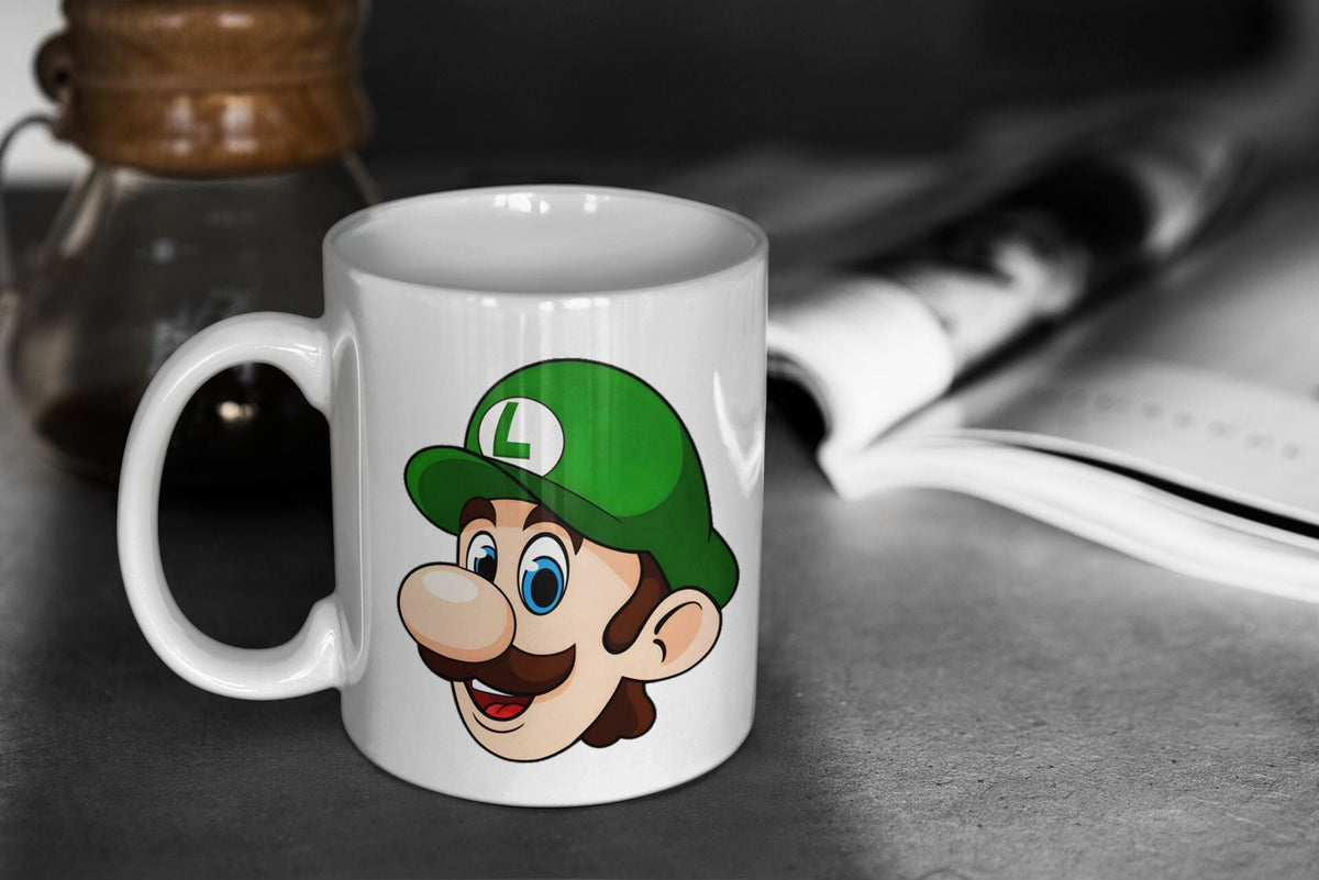 Super Mario Cute Luigi 11oz White Glossy Mug Perfect Gift for Gamers and Mario Fans Graphic Tee – Bold Style · Trending Graphic Apparel