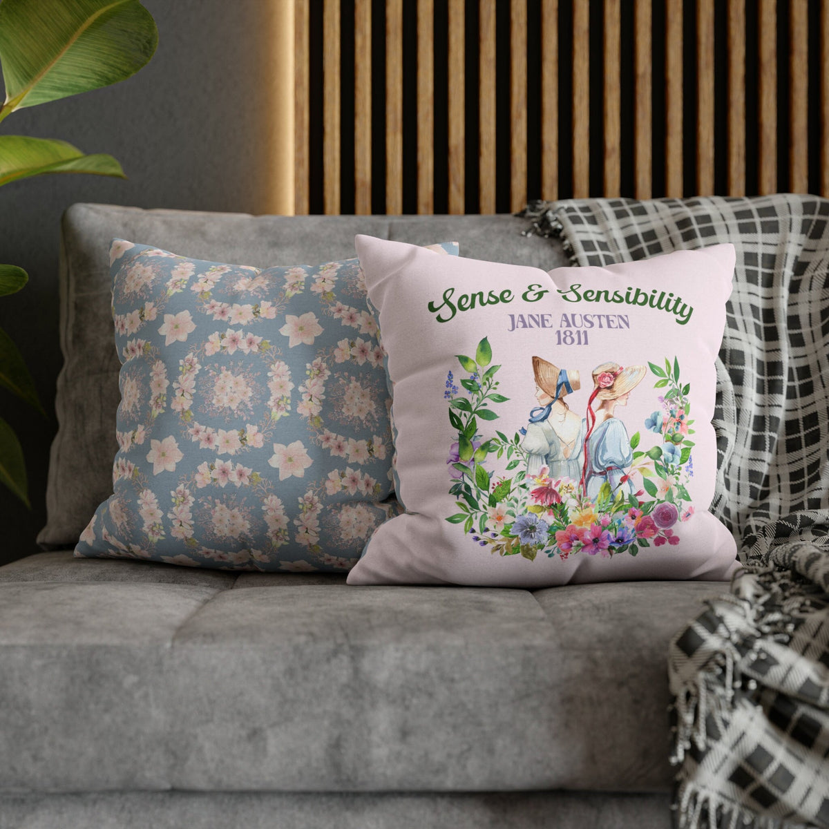 Jane Austen Pillow Case Sense and Sensibility Dashwood Sisters Classic Literature Decor Floral Whimsigoth Pillow Case Romance Reader Graphic Tee – Cozy Vibes · High-Quality Print