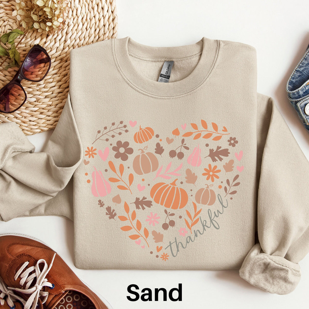 Thankful Sweatshirt Fall Favorites Heart Sweater Thanksgiving Sweatshirt Cute Fall Shirt Fall Season Sweater Womens Fall Sweatshirt Sweatshirt – Everyday Comfort · Great Gift For Fans