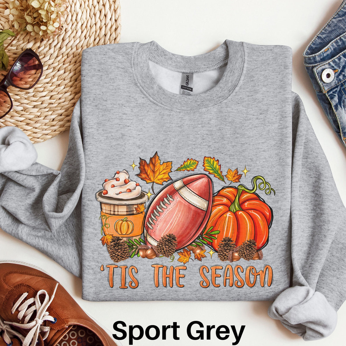 Tis the Season Fall Sweatshirt Autumn Sweater Womens Fall Favorites Sweater Cute Fall Season Sweatshirt Coffee Football Pumpkin Shirt Sweatshirt – Premium Graphic · High-Quality Print