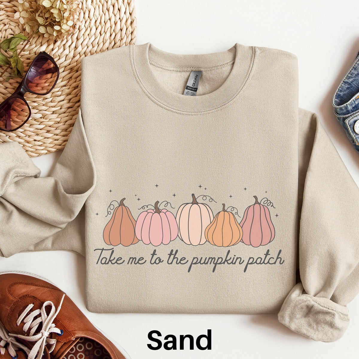 Take Me To The Pumpkin Patch Sweatshirt Autumn Sweater Fall Pumpkin Sweater Cute Fall Shirt Fall Season Sweatshirt Fall Lover Gift Sweatshirt – Premium Graphic · Great Gift For Fans
