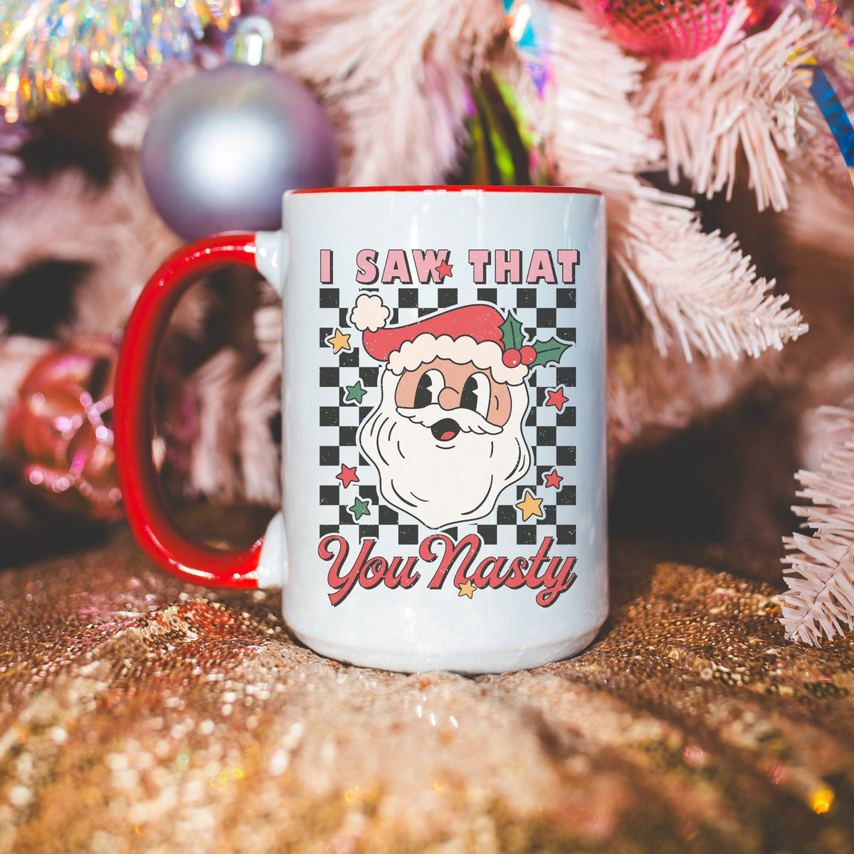 Funny Christmas Mug Santa Coffee Mug Holiday Coffee Mug Christmas Gifts Graphic Tee – Cozy Vibes · Perfect For Daily Wear
