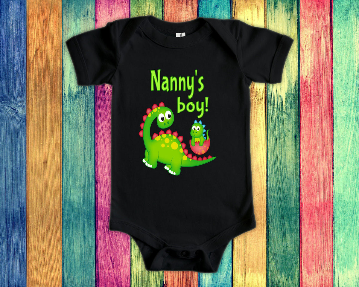 Nanny39s Boy Cute Grandma Name Dinosaur Baby Bodysuit Tshirt or Toddler Shirt for Special Grandmother Gift or Pregnancy Reveal Announcement Graphic Tee – Soft Feel · Perfect For Daily Wear