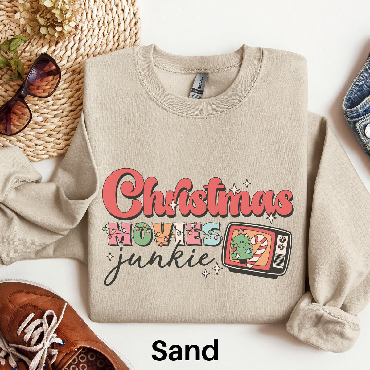 Christmas Movie Junkie Sweater Retro Christmas Shirt Holiday Sweatshirt Crewneck Holiday Sweatshirt Cute Christmas Shirt Movie Lover Sweatshirt – Premium Graphic · Top Pick For Any Outfit