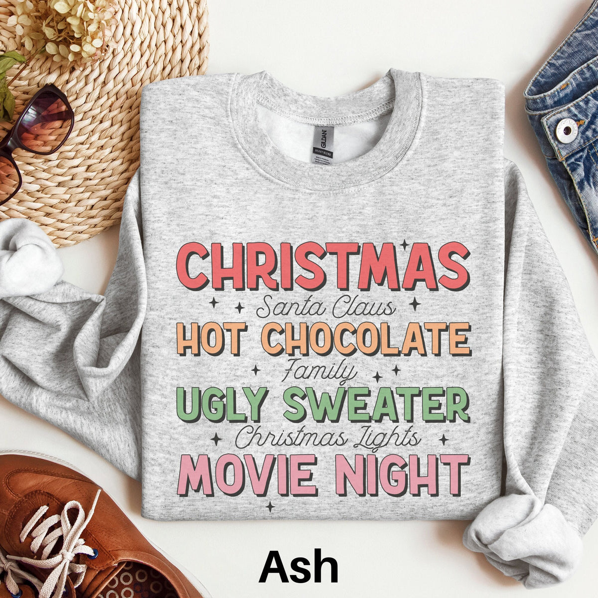 Christmas Favorites Sweater Santa Sweater Retro Christmas Shirt Holiday Sweatshirt Crewneck Holiday Sweatshirt Cute Christmas Shirt Sweatshirt – Premium Graphic · High-Quality Print