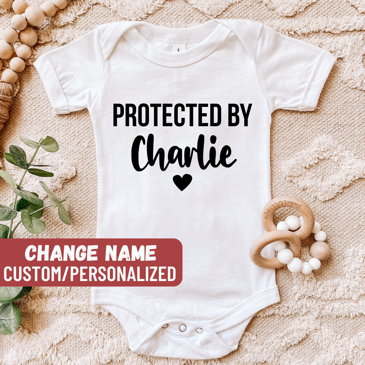 Cute Personalized Bodysuit Custom Baby Bodysuit Custom Dog Breed Baby Shower Gift Newborn Baby Gift Protected By Baby Bodysuit Graphic Tee – Bold Style · High-Quality Print