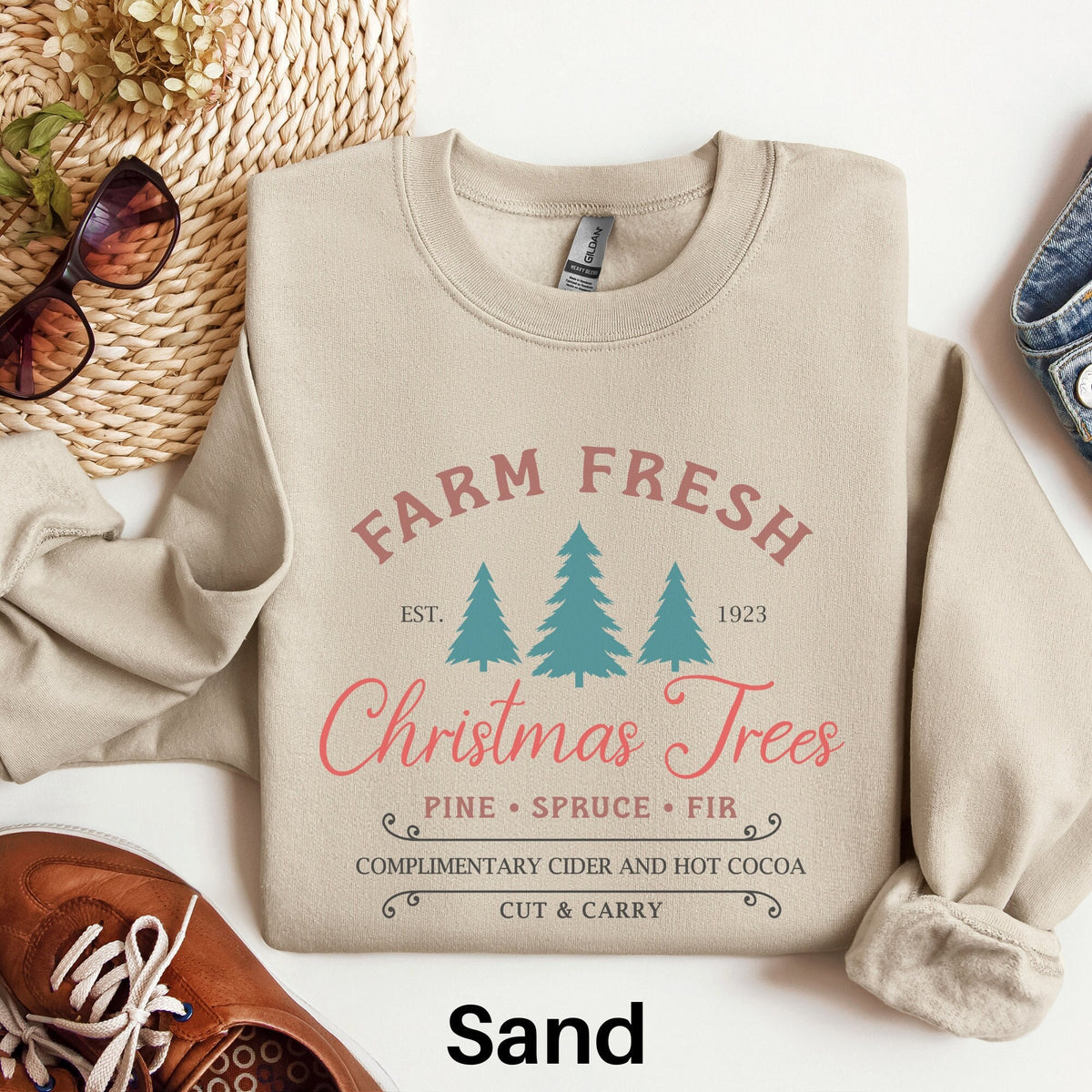 Farm Fresh Christmas Trees Sweater Retro Christmas Shirt Holiday Sweatshirt Winter Crewneck Holiday Sweatshirt Cute Christmas Shirt Sweatshirt – Cozy Vibes · High-Quality Print