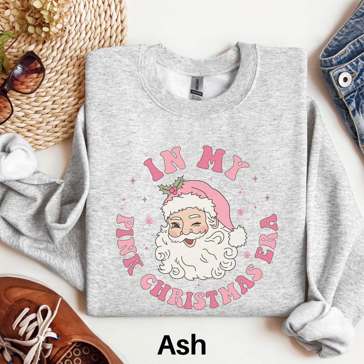 In My Pink Christmas Era Sweatshirt Retro Santa Christmas Shirt Holiday Sweatshirt Crewneck Sweater Cute Christmas Shirt Pastel Christmas Sweatshirt – Everyday Comfort · Top Pick For Any Outfit
