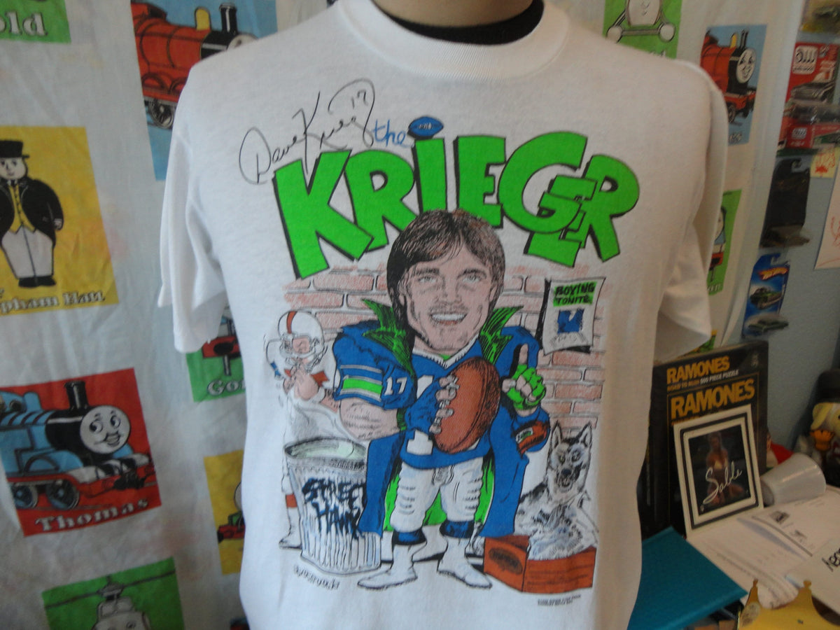 Vintage 90s Dave Krieg 1990 Caricature Seattle Seahawks Krieger T Shirt L Graphic Tee – Feel-Good Design · Great Gift For Fans