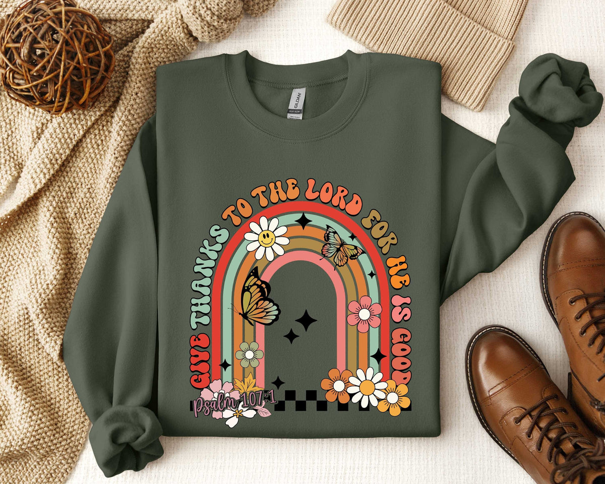Give Thanks To The Lord Sweatshirt Psalm 106 Give Thanks Bible Verse Quote Christian Shirt His Mercy Endures Forever Thankful Hoodie Hoodie – Feel-Good Design · Great Gift For Fans