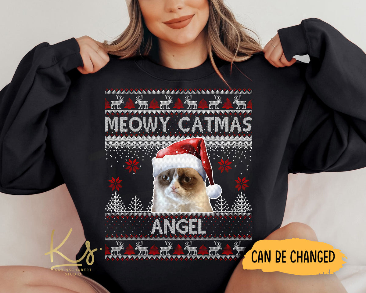 Meowy Catmas Sweatshirts Custom Catmas Photo Sweatshirts Ugly Cat Sweatshirts Funny Cat Lovers Gifts Cute Meowy Christmas Sweatshirts Sweatshirt – Soft Feel · Trending Graphic Apparel