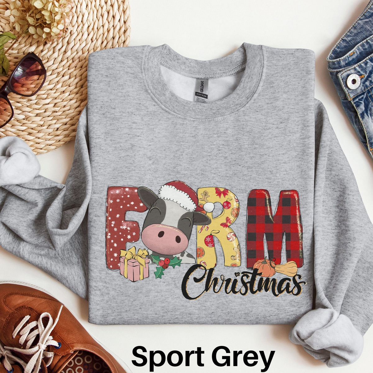 Farm Christmas Sweater Cow Christmas Sweatshirt Farmer Gift Tractor Lover Shirt Farmer Christmas Western Small Town Christmas Sweatshirt – Fan Favorite · High-Quality Print