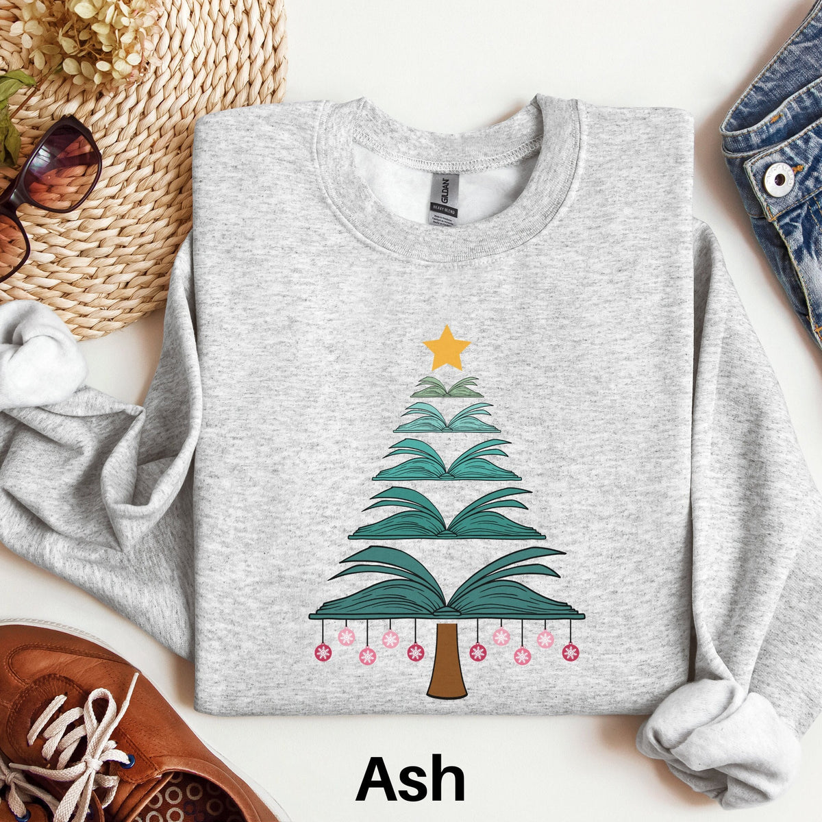 Book Christmas Tree Sweatshirt Book Lover Shirt School Christmas Tree Sweatshirt Reading Teacher Sweater Librarian Shirt Bookworm Gift Sweatshirt – Soft Feel · Great Gift For Fans