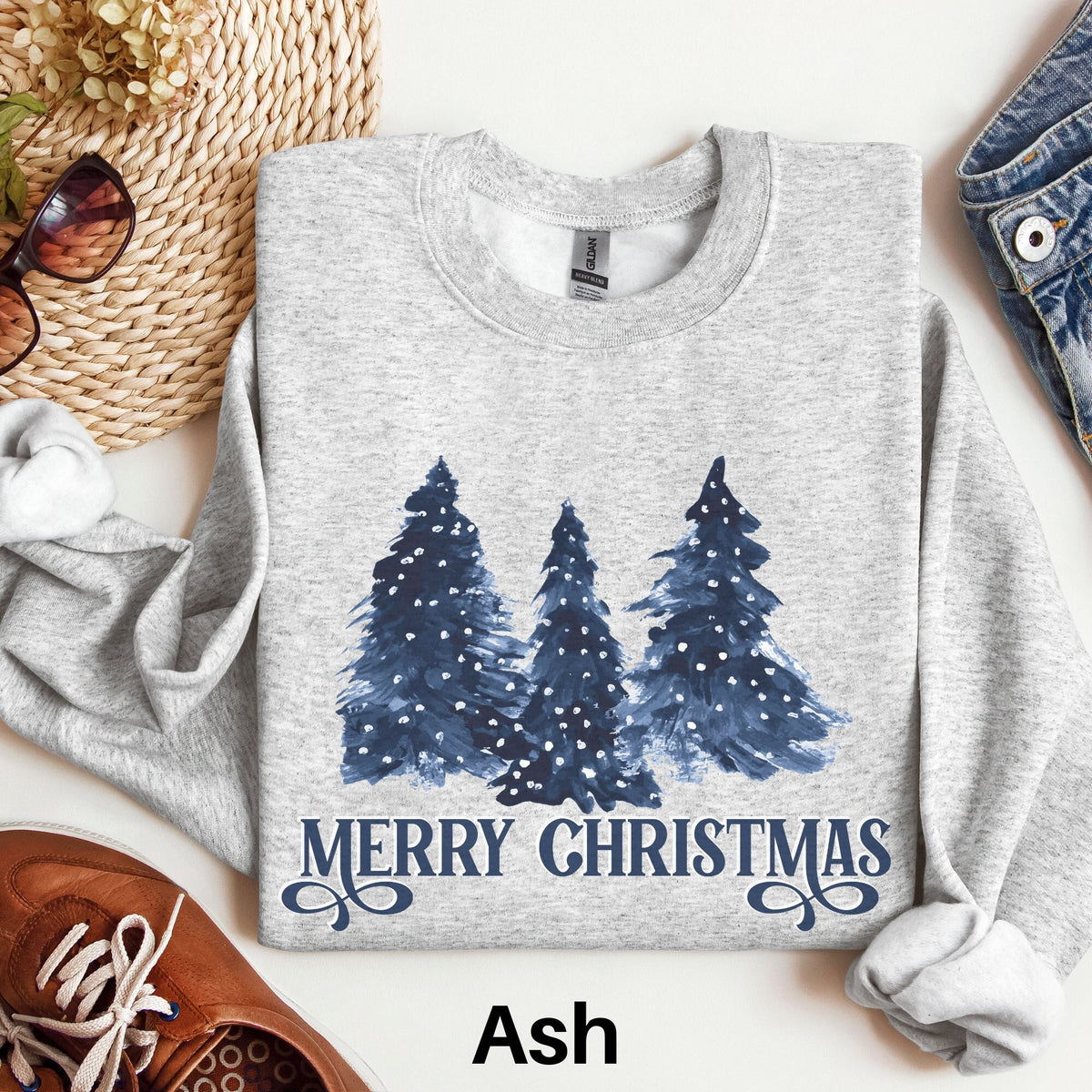 Blue Christmas Sweatshirt Cozy Season Sweater Winter Snow Shirt Navy Blue Christmas Sweater Christmas Trees Shirt Holiday Sweater Sweatshirt – Aesthetic Look · Perfect For Daily Wear