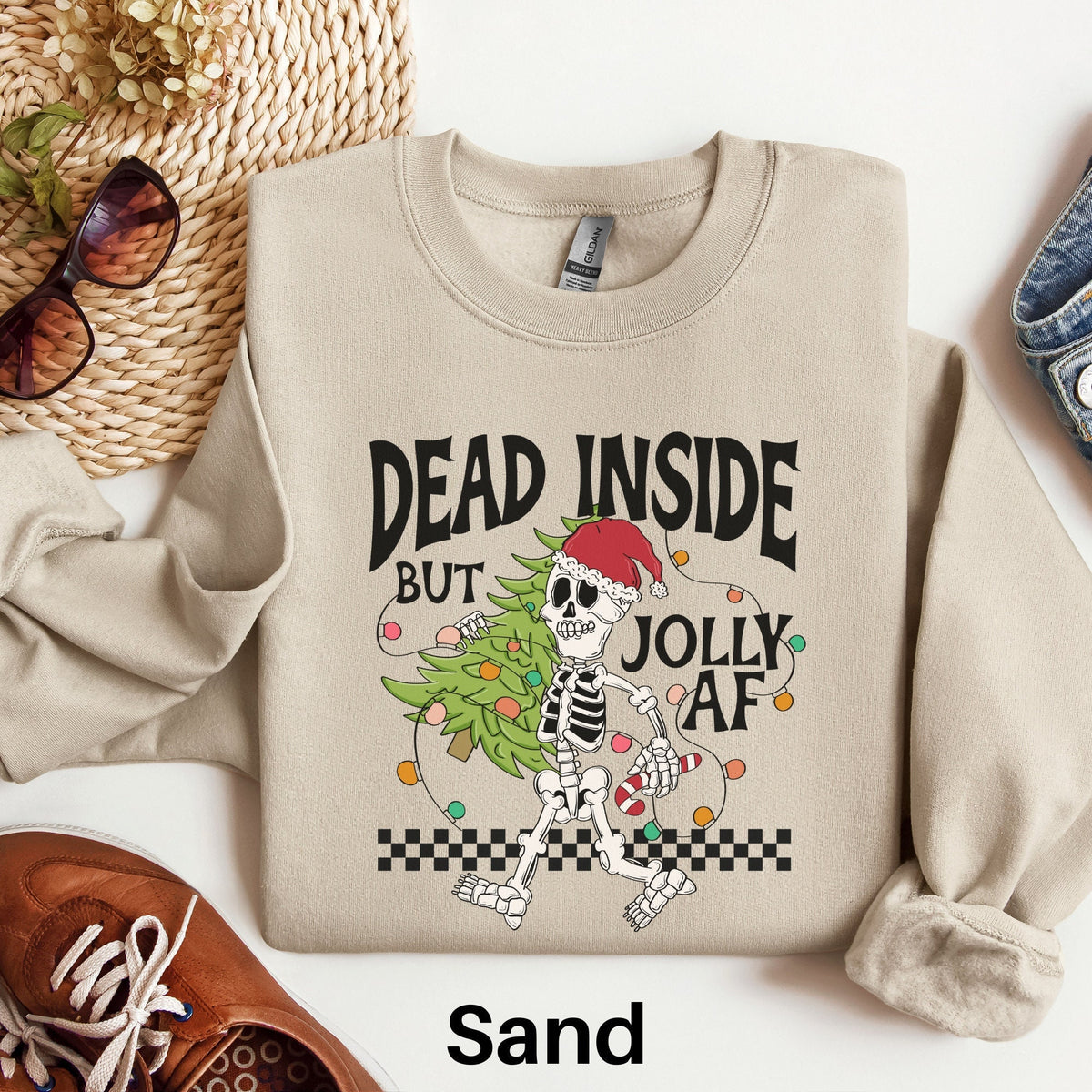 Dead Inside Skeleton Christmas Sweatshirt Funny Christmas Sweater Crewneck Holiday Sweatshirt Sarcastic Christmas Shirt Womens Holiday Tee Sweatshirt – Aesthetic Look · High-Quality Print