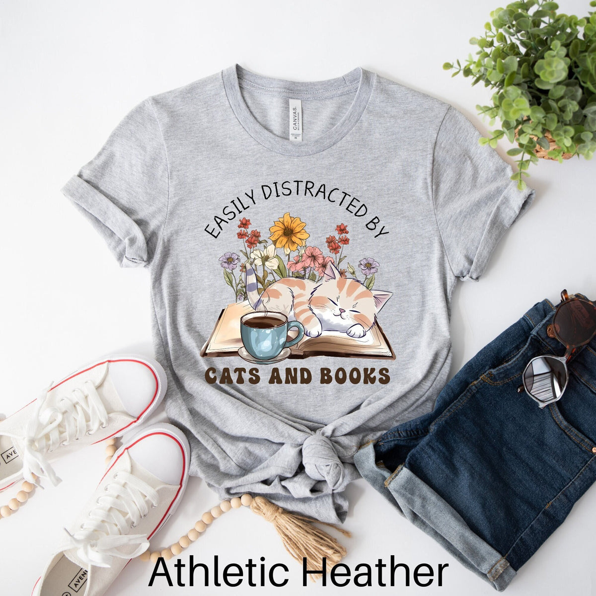 Easily Distracted By Cats and Books Shirt Reading Teacher Shirt Cat Lover Gift Librarian Gift Librarian Shirt Cat Lover Gift Cat Shirt Graphic Tee – Bold Style · Great Gift For Fans