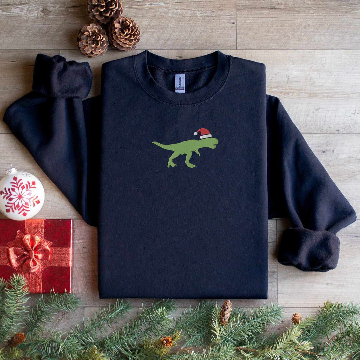 Embroidered TRex Santa Christmas Sweatshirt Dinosaur Holiday Festive Xmas Dino Crewneck Sweatshirt – Soft Feel · Top Pick For Any Outfit