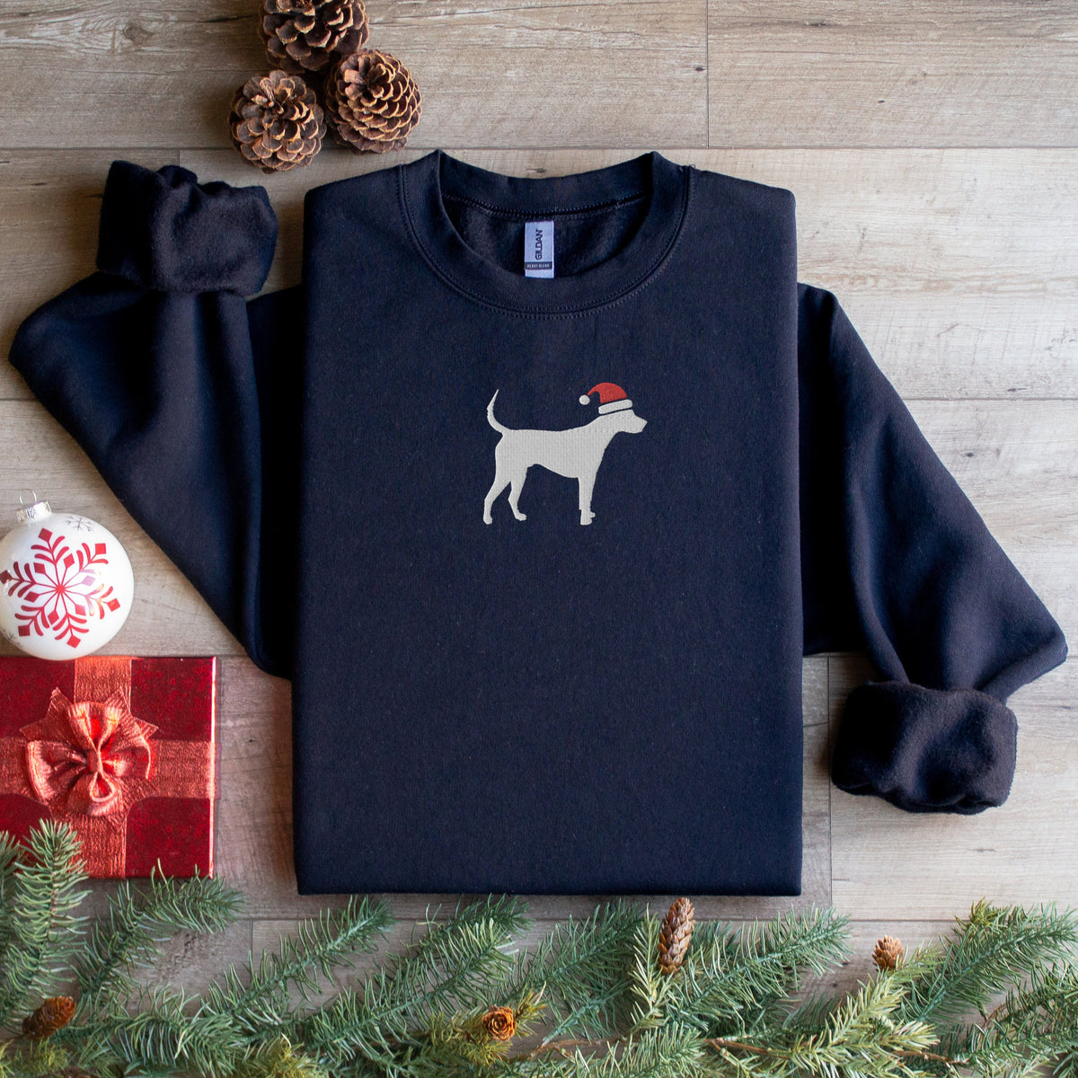 Embroidered Dog Santa Christmas Sweatshirt Festive Holiday Dog Lover Crewneck Pet Christmas Apparel Sweatshirt – Warm & Stylish · Trending Graphic Apparel