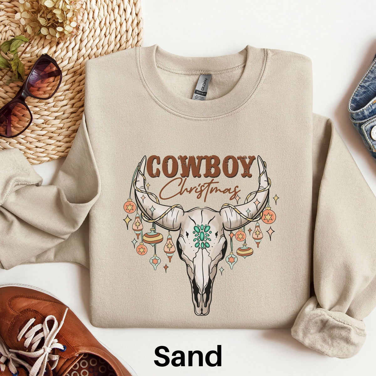 Cowboy Christmas Sweatshirt Bull Skull Western Country Christmas Sweater Cowgirl Howdy Christmas Small Town Christmas Rodeo Shirt Sweatshirt – Aesthetic Look · Great Gift For Fans
