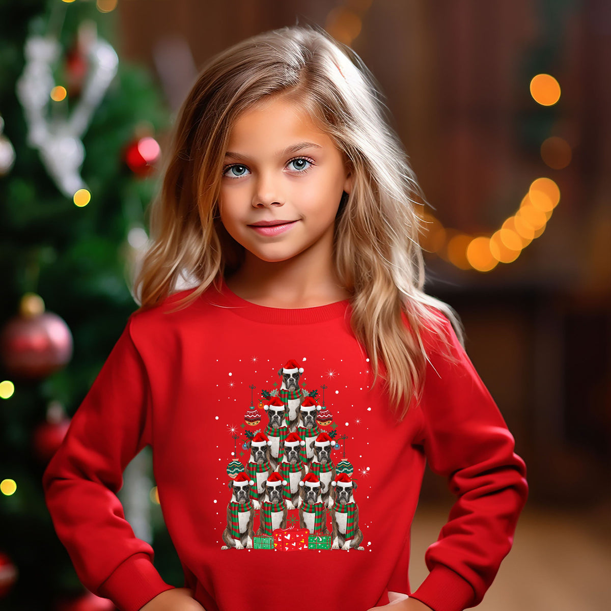 Kids Christmas Jumper Boxer Dog Kids Xmas Gift Childrens Xmas Sweater Kids Christmas Sweatshirt Childs Xmas Tree 2 Sweatshirt – Bold Style · Must-Have Style