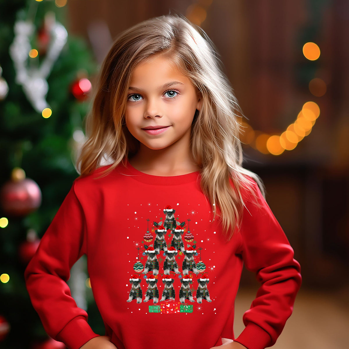 Kids Christmas Jumper Schnauzer Dog Kids Xmas Gift Childrens Xmas Sweater Kids Christmas Sweatshirt Childs Xmas Tree 2 Sweatshirt – Premium Graphic · Must-Have Style