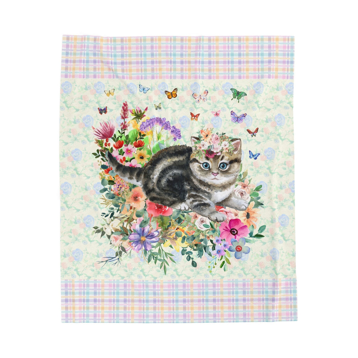 Floral Kitten Blanket with Butterflies Cute Kitten Gift for Cat Mom or Cat Lover Kitschy 90s Aesthetic Blanket for Daughter Who Loves Cats Graphic Tee – Feel-Good Design · Top Pick For Any Outfit