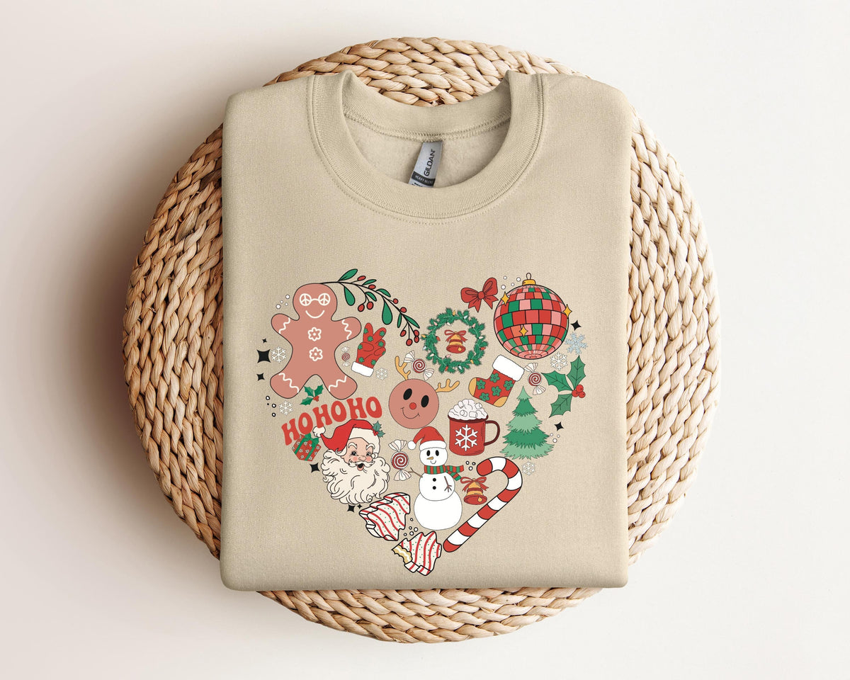 Christmas Heart Sweatshirt Christmas Love Shirt Christmas Icons Sweater Holiday Women Crewneck Xmas Heart TShirt Sweatshirt – Bold Style · Top Pick For Any Outfit