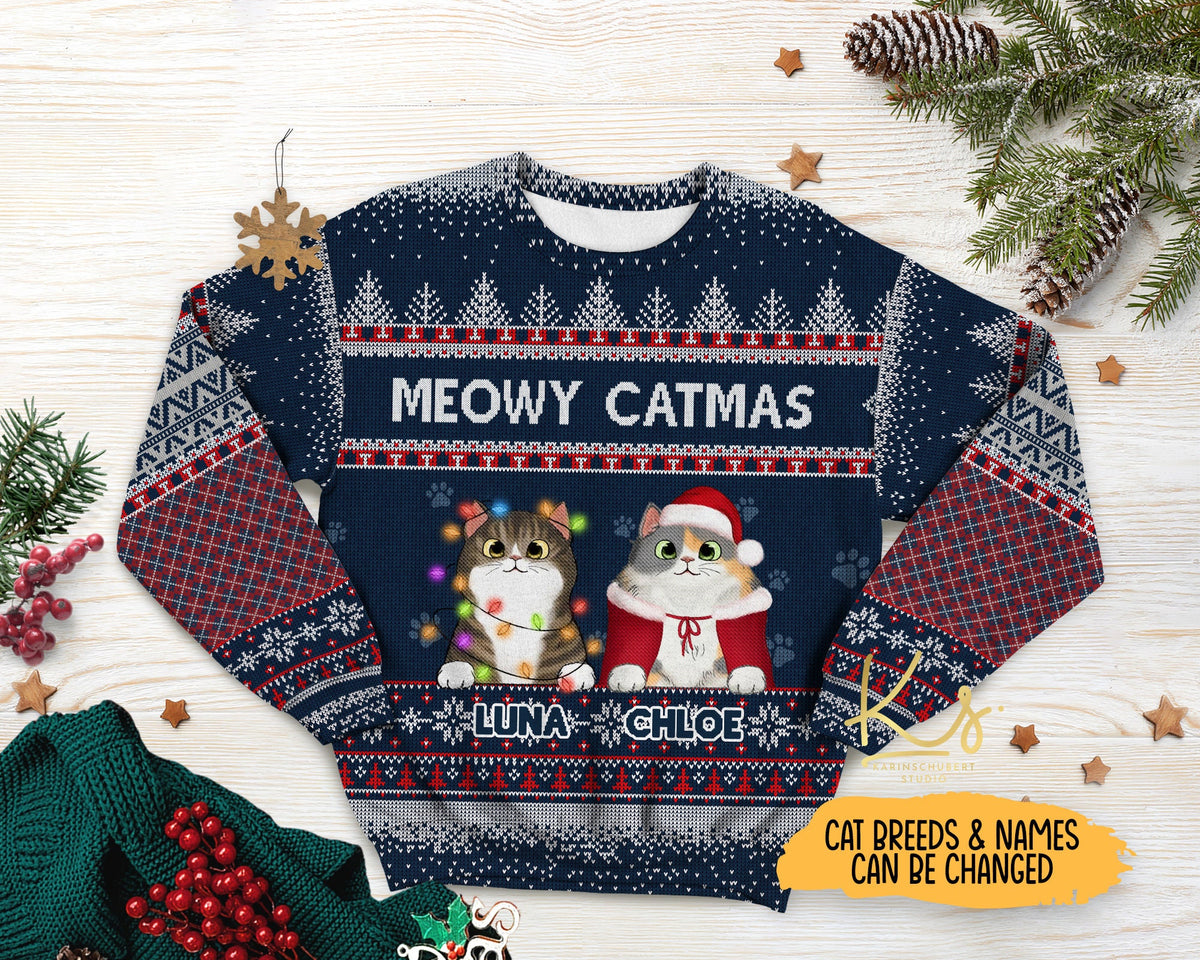 Meowy Catmas Sweatshirt Ugly Cat Sweatshirt Custom Catmas Christmas Sweatshirt Funny Cat Lovers Gifts Cute Meowy Christmas Sweatshirts Sweatshirt – Feel-Good Design · Perfect For Daily Wear